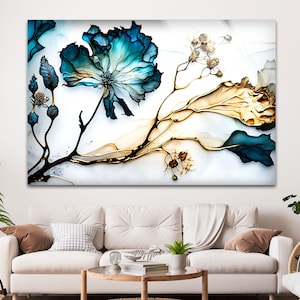 Tempered Glass Art, Glass Printing, Tempered Glass Wall Art, Luxury Golden Flower Abstract Art, Abstract Wall Art, Flower glass art prints