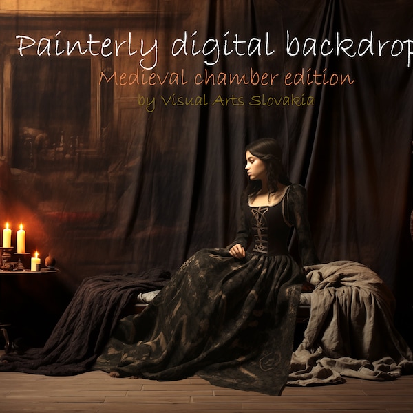 30 Painterly digital backgrounds for photography, photo backdrops, medieval chamber edition, dark and moody with texture