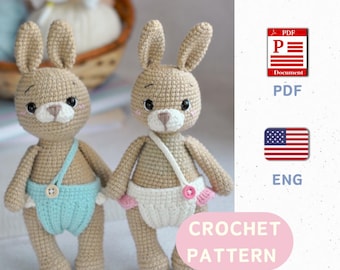 Patrón de conejito de ganchillo, juguete de conejo amigurumi (patrón en PDF)