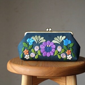 Japanese handmade embroidery flower linen wallet pouch,handmade natural linen pouch,linen pouch purse