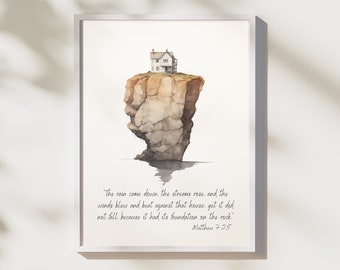 Housewarming Gift House On The Rock Bible Verse Wall Art Print Christian House Art Matthew 7:25 Digital Print Abstract INSTANT DOWNLOAD
