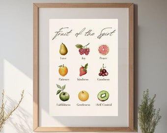 Fruit of the Spirit Wall Art Galatians 5:22-23 Digital Print Christian Kitchen Wall Art Christian Home Decor Vintage Scripture Print Retro