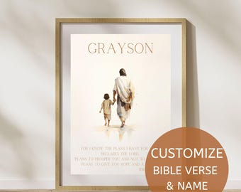 Custom Bible Verse Wall Print For Christian Nursery Print Kids Room Bible verse Art Printable Jesus With Boy Nursery Print Baby Shower Gift