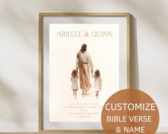 Benutzerdefinierte Bibel Vers Wanddruck für Twin Girl Christian Nursery Print Kinderzimmer Bibel Vers Kunst Printable Jesus mit Mädchen Kinderzimmer Print