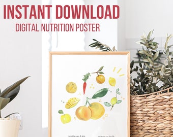 Colorful Nutrition Poster: Kitchen & Office Decor (Digital Download)