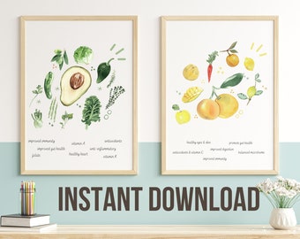 Nutrition Poster Set: Kitchen & Office Decor (Digital Download)