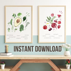 2 digitale voedingsposters, housewarming cadeau, voedingsposter voor kantoor en keuken, voedingsprint, voedingsdeskundige cadeau, keukendecor