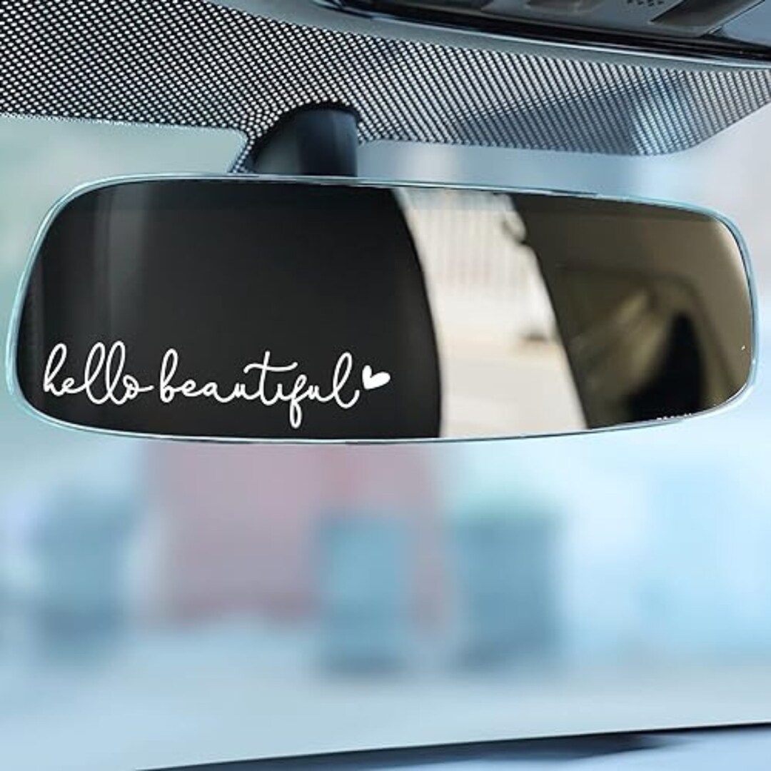 Hello Beautiful Rearview Mirror Sticker Decals, Girly Car