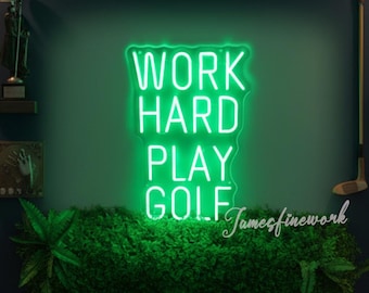 Work hard golfen neonreclame, sportclubs neonreclame, golfclub muurdecoratie, golfzaaldecor, golfliefhebber cadeau, positief gezegde neon