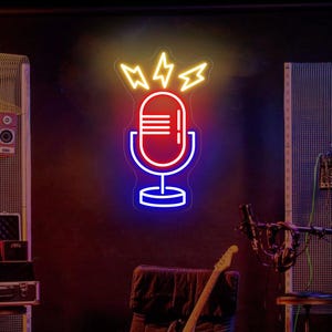 Podcast Neon Sign, Microphone Led Light, Neon Signs For Recording Studios, Podcast Radio Music Club Wall Art, Microphone Led Light