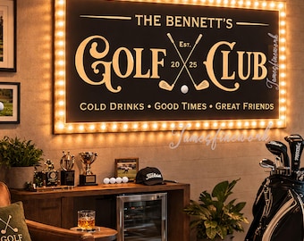 Custom golf 19th hole partytent led-bord, gepersonaliseerde golfmuurdecoratie, 19e hole bar en loungebord, bord simulator kamer, cadeaus voor man