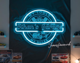 Neonreclame garage op maat: gepersonaliseerd mangrotdecor