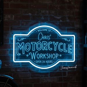 Custom Motorcycle Workshop Neon Sign, Personalized Garage Name Neon Light, Workshop Sign Car Sign For Garage, Father Day Gift, Man Cave Sign
