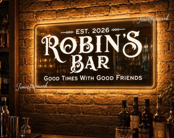 Personalized Mirror Bar Neon Sign, Man Cave Mirror Decor, Husband and Father's Gift, Home Bar Mirror Led Light