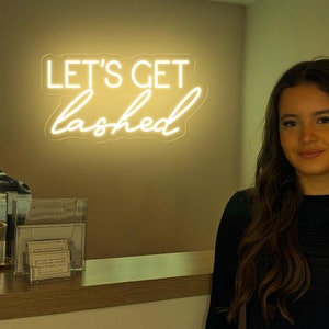 Let&#39;s Get Lashed Neon Sign: Lash Studio Decor, Custom Business Logo