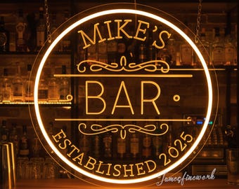 Gepersonaliseerde neonreclame bar: whisky, tequila, cocktail, mangrotdecor, kerstcadeau