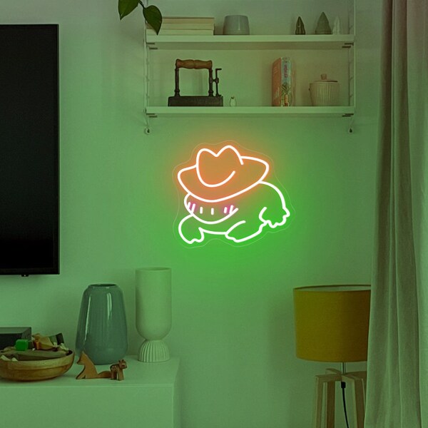 Frog Cowboy Hat LED Neon Sign, Cowboy Led Sign, Western Cowboy Decor, Frog Lover Gifts, Cowboy Bar Decor, cute anime neon sign, Frog Art