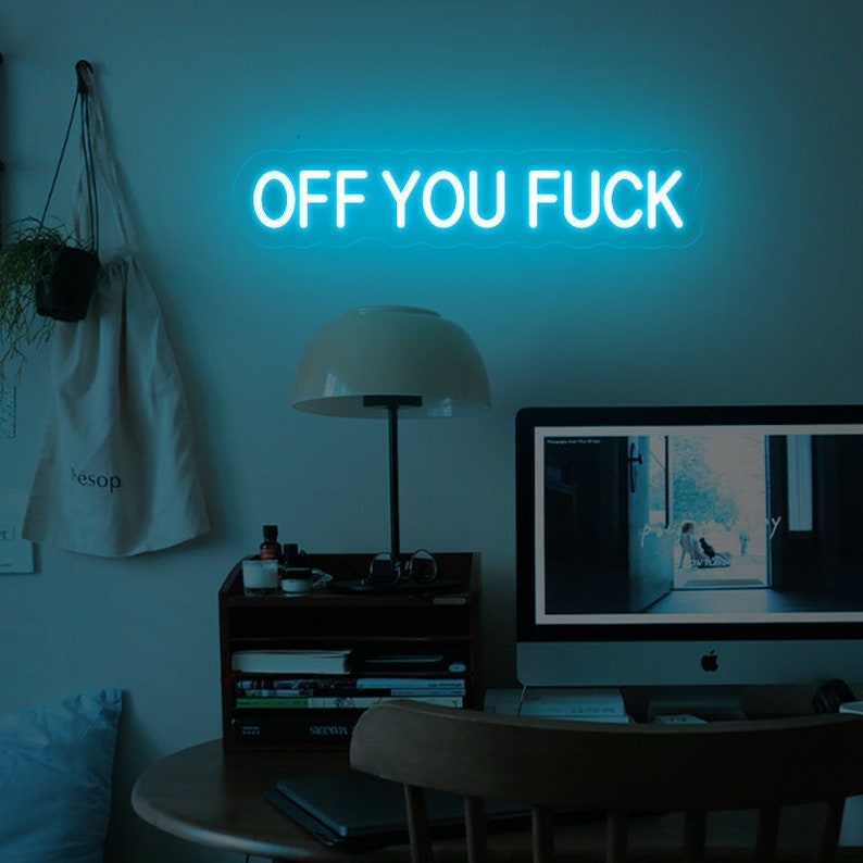 Off You Fuck neon sign, Entryway wall art, Novelty neon light, Funny Quote Wall Sign, housewarming gift, quirky home interior decor image 2