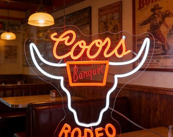 Custom Cowboy Leuchtreklame: Western Rodeo Bull Skull LED-Dekor, Retro-Wanddekor