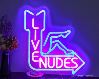 Neonreclame live naakten, stripclubdecor, muurkunst paaldansen