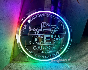 Custom RGB Garage Neon Sign: Rainbow Workshop Decor, Man Cave Lighting