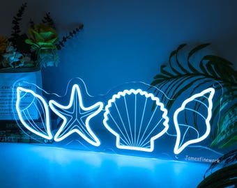 Seashell Neon Sign, Seashell Led Light, Clams Shell Wall Decor, Summer Vibe Wall Art, Beach Neon Light, Sea Lovers Gift, Kids Room Decor