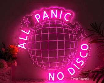 All Panic, No Disco Neon Sign, Pink Room Decoration, Disco Ball Cowgirl Wall Decor, Disco Party Neon Light Decor, No Anxiety Wall Art