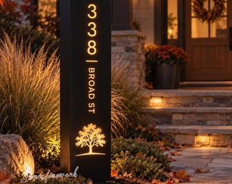 Custom Solar Address Column, Illuminated House Number Sign, RGB LED Metal Address Column, Driveway Yard Sign, Outdoor Address Plaque