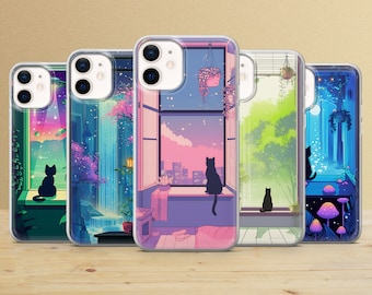 Lofi Cat Phone Case Anime Style Cover for iPhone 17, Samsung S26, Pixel 10a