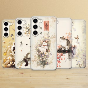 Custodia per telefono con gatto carino, arte giapponese, per Samsung Galaxy S25Ultra, S24FE, S23, A16, A35, A56, A55, iPhone 16e, 15, 14, 13, Pixel 9a, 7A
