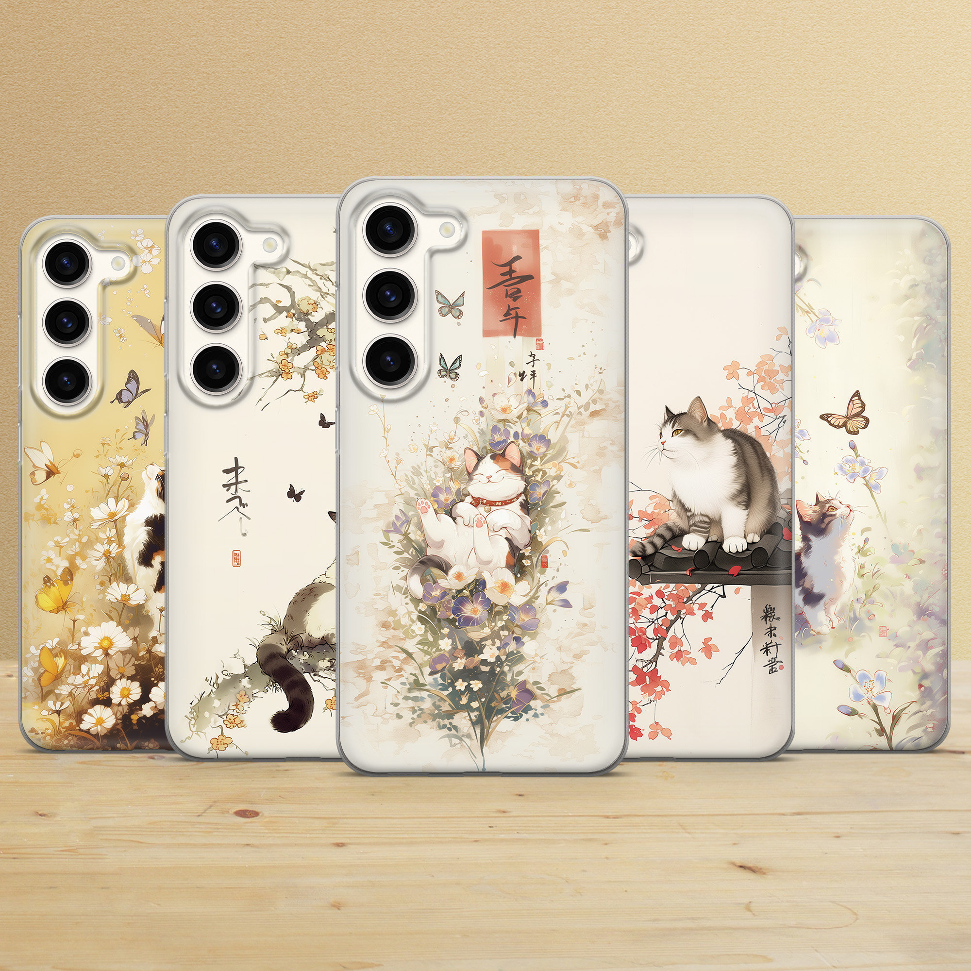 Japanese Art Cat Phone Case: Lucky Feline Design
