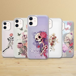 Skeleton Roses Phone Case Funny Cover for iPhone 17Pro, 15, 14, 13, 12, Samsung S25Ultra, S24Fe, S23, S21, A55, A54, A15, A35 Pixel 10, 8Pro