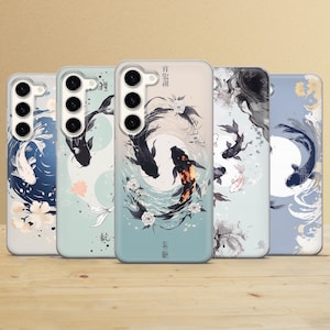 Japanischer Koi Fisch Handyhülle Karpfen Cover für Samsung Galaxy S25Ultra, S24FE, S23, A16, A35, A56, A55, iPhone 16e, 15, 14, 13 Pixel 9a, 8A
