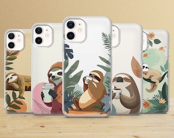 Funda para teléfono Lazy Sloth con diseño de perezoso y café para iPhone 17Pro, 15, 14, 13, 12, Samsung S25Ultra, S24, S23, A54, A53, A15, A14 y Pixel 10,7a