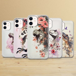 Coque T-Rex Dinosaure pour iPhone 16Pro, 15, 14, 13, 12, Samsung S25Ultra, S24Fe, S23, S21, A55, A54, A15, A35 Pixel 9, 7a