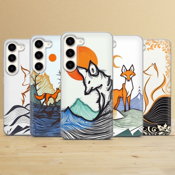 Line Art Foxy Phone Case Cute Nature Cover for Samsung Galaxy S24Ultra, S23Fe, S22, A15, A14, A54, A53, A25, iPhone 15, 14, 13, Pixel 8, 7