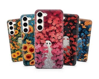 Ghost Phone Case Haunted Garden Floral Cover for Samsung S24, iPhone 17, Pixel 10 Pro