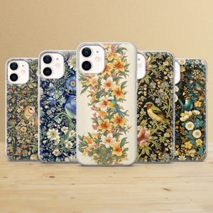 Custodia per telefono William Morris Birds Cover per iPhone 16Pro, 15, 14, 13, 12, Samsung S25Ultra, S24Fe, S23, S21, A55, A54, A15, A35 Pixel 9 Pro 8A