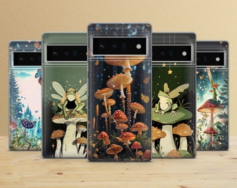 Mushrooms Phone Case Cute Frog Cover for Google Pixel 9a, 8Pro, 8Pro, 7A, 6A, Samsung Galaxy S25, S24, A15, A55, A35, iPhone 16, 15, 13, 12