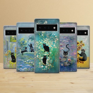Custodia per telefono Claude Monet con gatto nero per Google Pixel 9aPro XL, 8A, 8Pro, 6A, Samsung S25, S24, A15, A55, A35, iPhone 16Pro, 15, 15, 13