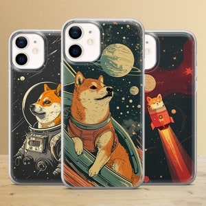 Shiba Inu Handyhülle Astronaut Hund Cover für iPhone 16Pro, 15Plus, 13, 12, 11, Samsung S25Ultra, S24, A54, A53, A25, A15 Pixel 9, 7a, 6Pro