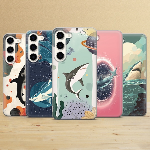 Shark Art Phone Case Aesthetic Fish Cover for Samsung Galaxy S24Ultra, S23, S22, A15, A14, A54, A53, iPhone 15, 14, 13, 12, Pixel 8, 7A
