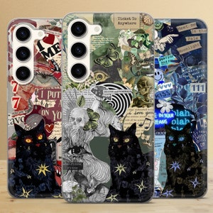 Coque de portable chat mystère Coque collage mythique pour Samsung Galaxy S25 Ultra, S24, S23, A16, A15, A56, iPhone 16e, 15, 14, 13, Pixel 9a, 7A