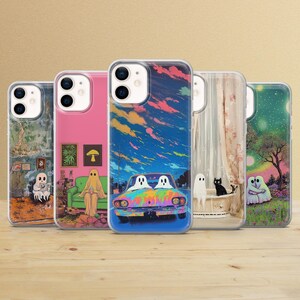 Cute Ghost Phone Case Spooky Cover for iPhone 17Pro, 15, 14, 13, 12, Samsung S25Ultra, S24Fe, S23, S22, A56, A55, A16, A36 Pixel 9, 8a, 7, 6
