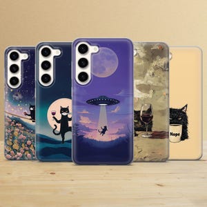 ブラックキャット 携帯ケース ワインカバー Samsung Galaxy S25Ultra、S24FE、S23、A16、A35、A56、A55、iPhone 16e、15、14、13 Pixel 9a、8A、7A用