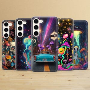 Funda psicodélica con diseño de extraterrestre para Samsung Galaxy S25Ultra, S24FE, S23, A16, A35, A56, A55, iPhone 16e, 15, 14, 13, Pixel 9a, 8A, 7A