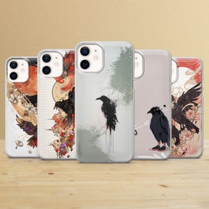 Crow Phone Case, Floral Bird Art Cover for iPhone 17, Samsung S26 Ultra, Pixel 9a
