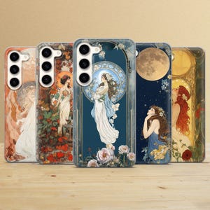 Coque Mucha Art nouveau pour Samsung Galaxy S25Ultra, S24FE, S23, A16, A35, A56, A55, iPhone 16e, 15, 14, 13 Pixel 9a, 8A, 7A, 6
