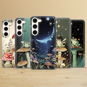 Coque esthétique grenouille champignon pour Samsung Galaxy S25Ultra, S24, S23, A16, A15, A56, iPhone 16e, 15, 14, 13, Pixel 9a, 7A, 6A