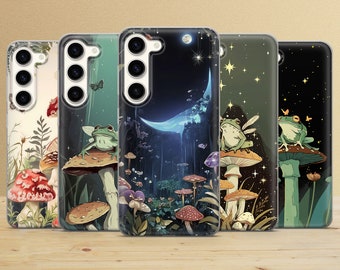 Aesthetic Frog Phone Case Mushroom Cover for Samsung Galaxy S25Ultra, S24, S23, A16, A15, A56,  iPhone 17, 15, 14, 13, Pixel 10, 7A, 6A